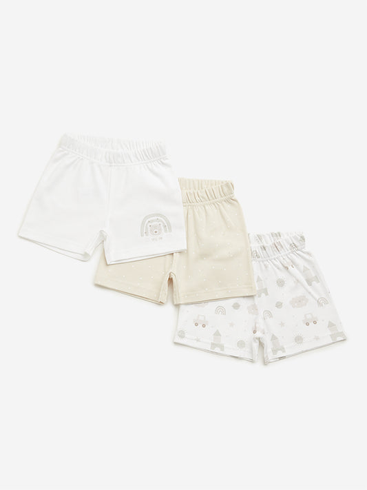 HOP Baby Beige Printed Shorts - Pack of 3