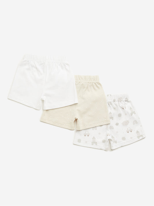 HOP Baby Beige Printed Shorts - Pack of 3