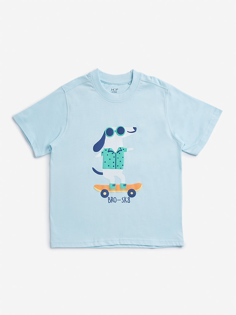 HOP Kids Light Blue Animal Design T-Shirt