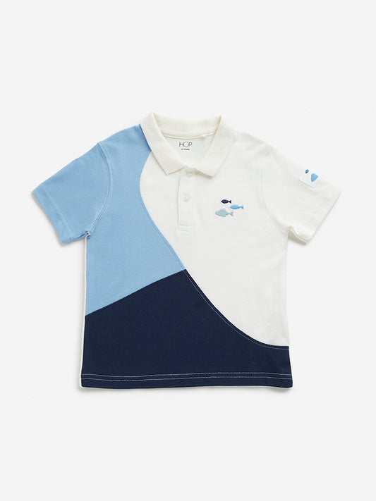 HOP Kids Navy Colour-Blocked Polo T-Shirt