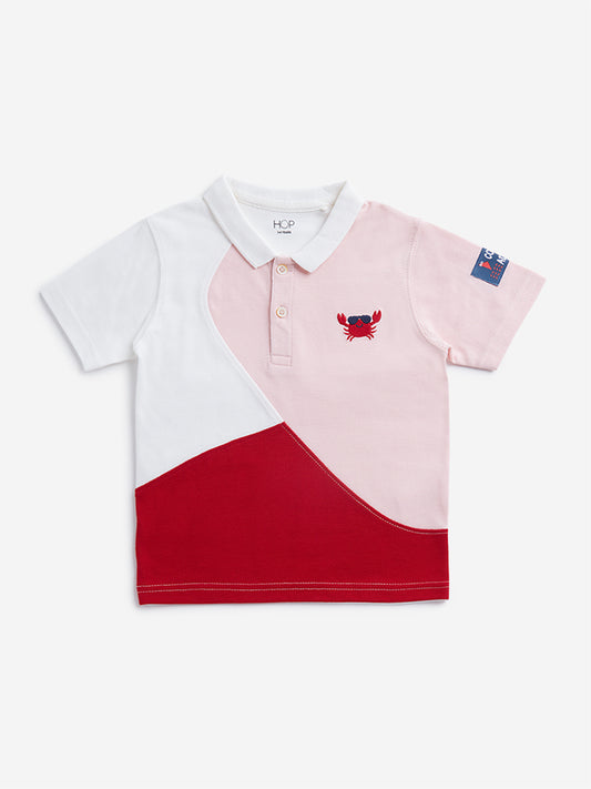 HOP Kids Red Colour-Blocked Polo T-Shirt