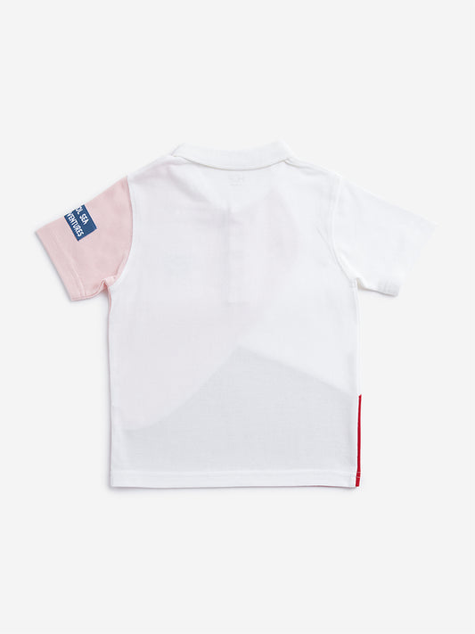 HOP Kids Red Colour-Blocked Polo T-Shirt