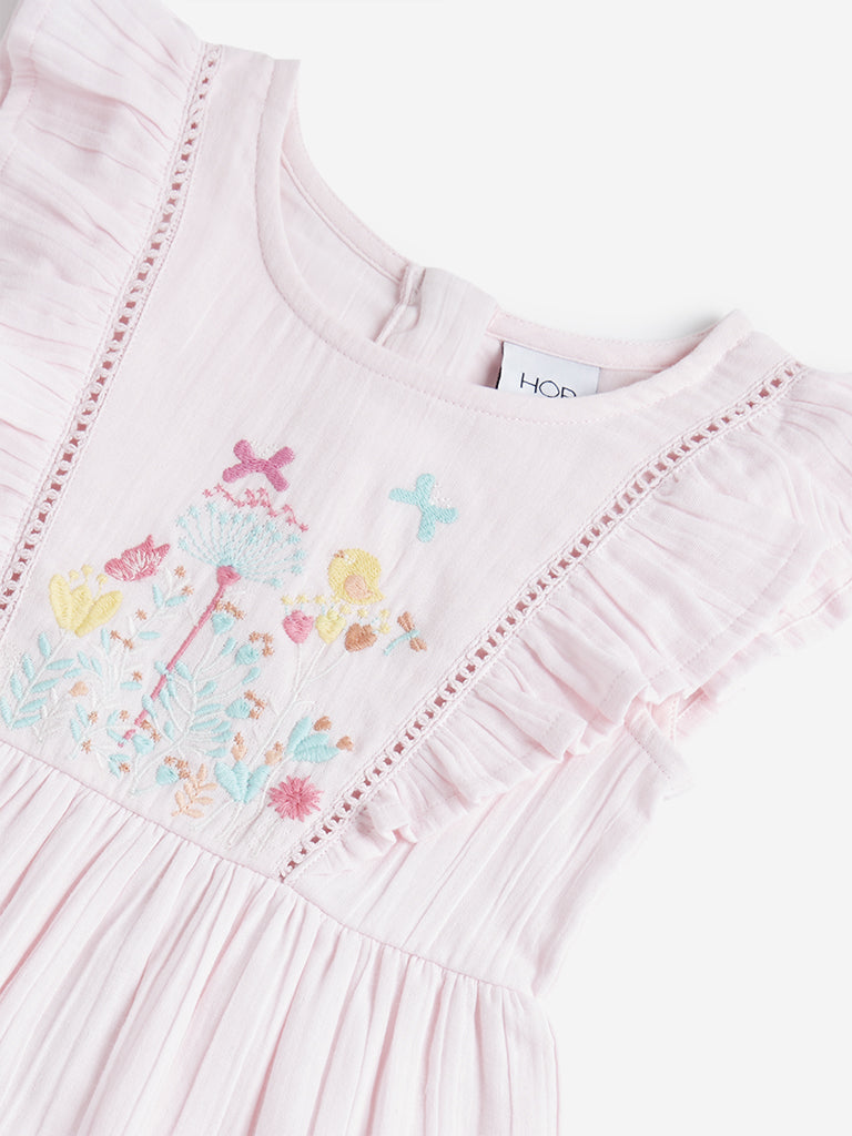 HOP Kids Light Pink Embroidered Tiered Dress