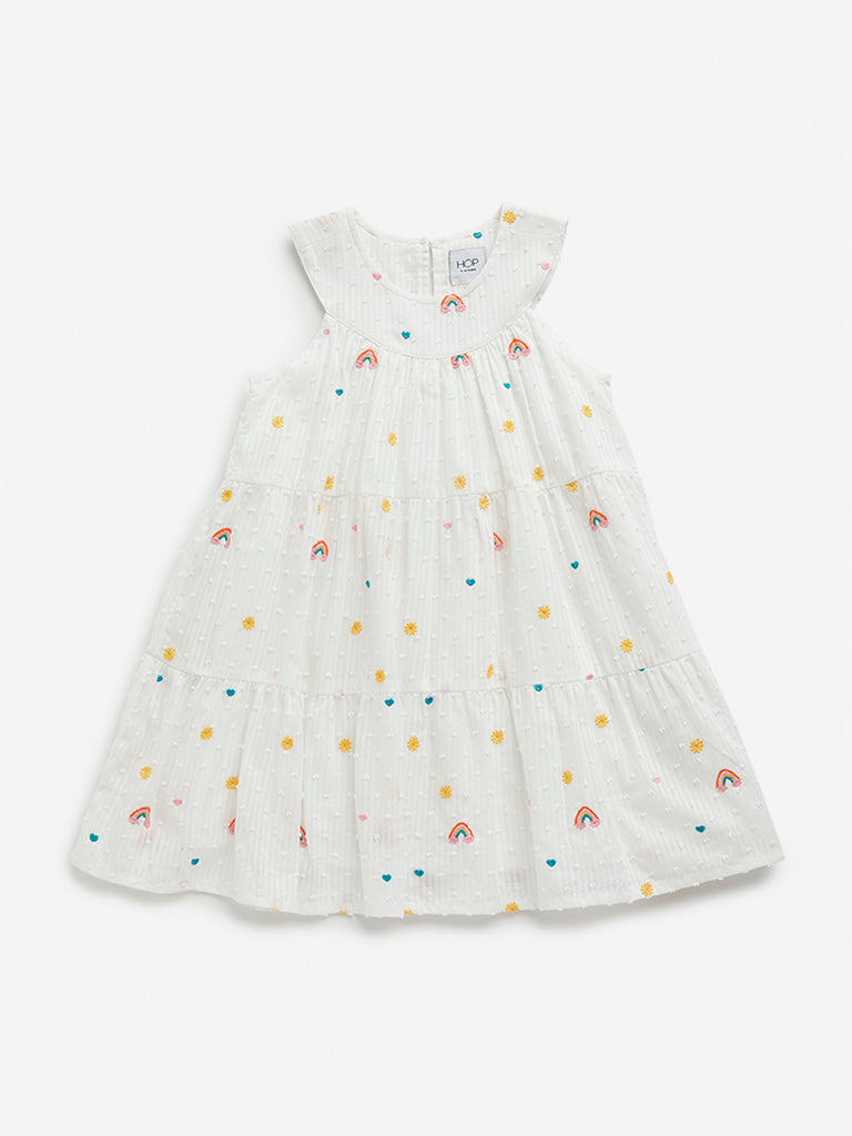 HOP Kids White Embroidered Tiered Dress