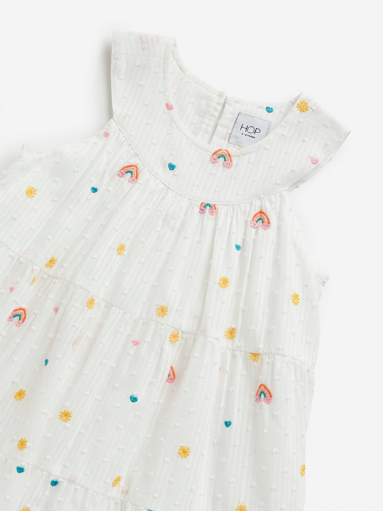 HOP Kids White Embroidered Tiered Dress
