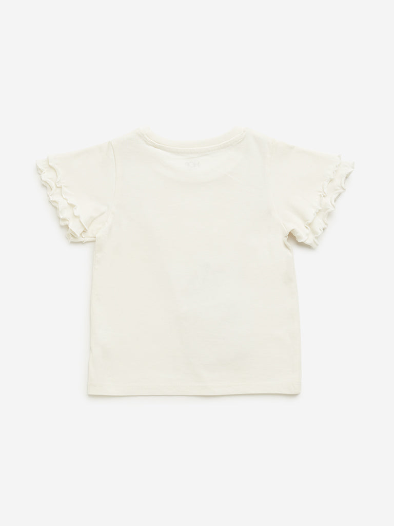 HOP Kids Off-White Crochet Detailed Cotton Top
