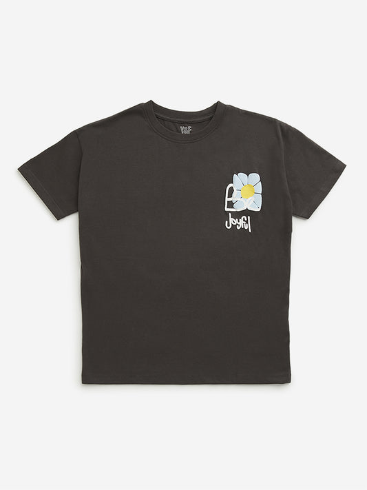 Y&F Kids Charcoal Graphic Design T-Shirt