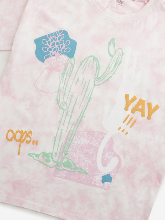 Y&F Kids Pink Cactus Design T-Shirt