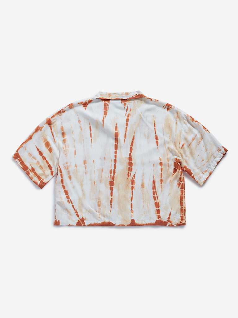 Y&F Kids Brown Tie-Dye Printed Cropped Shirt
