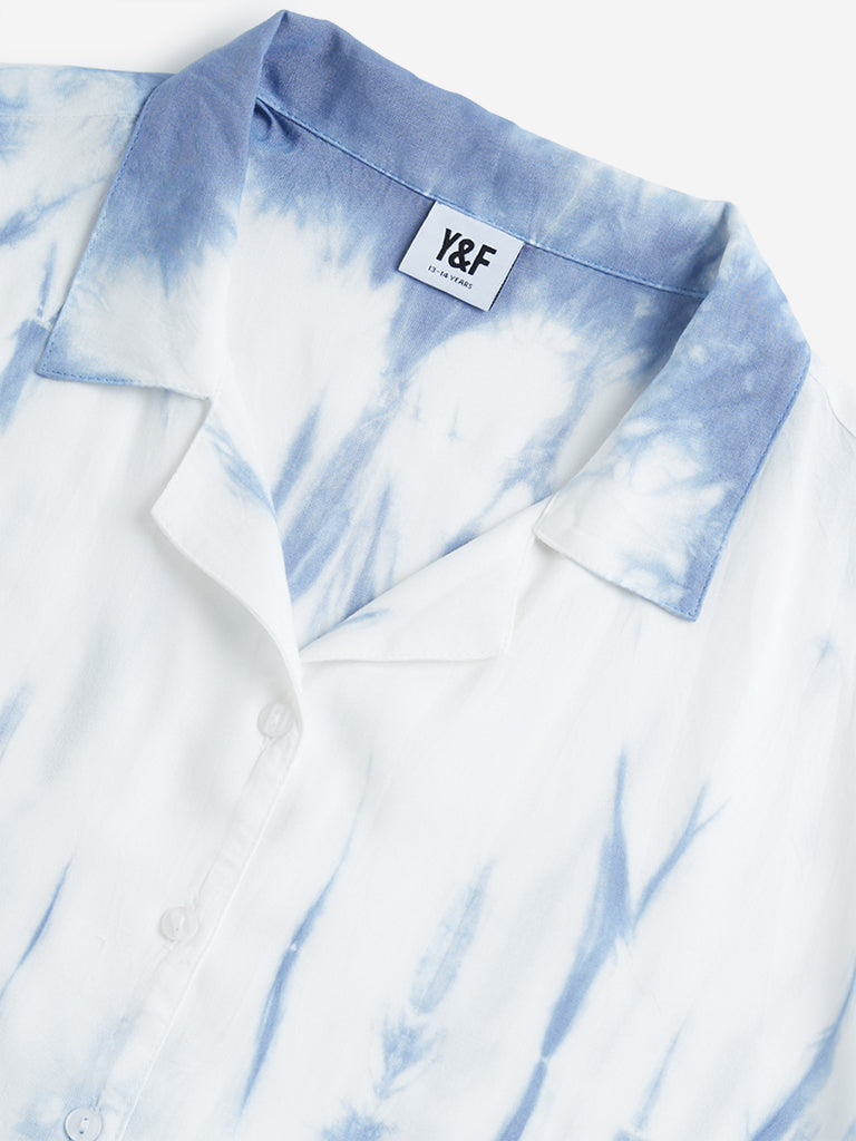 Y&F Kids Blue Tie-Dye Printed Cropped Shirt