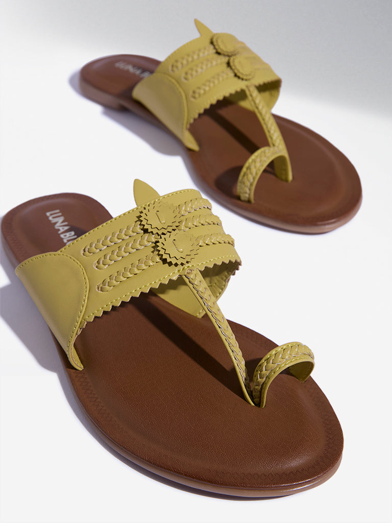 LUNA BLU Lime Braided Design Kolhapuri Sandals