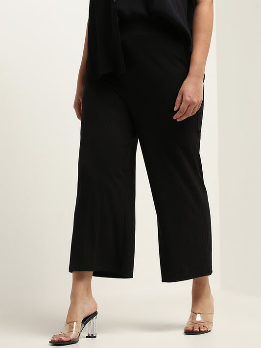 Gia Black Ribbed Mid Rise Flared Pants