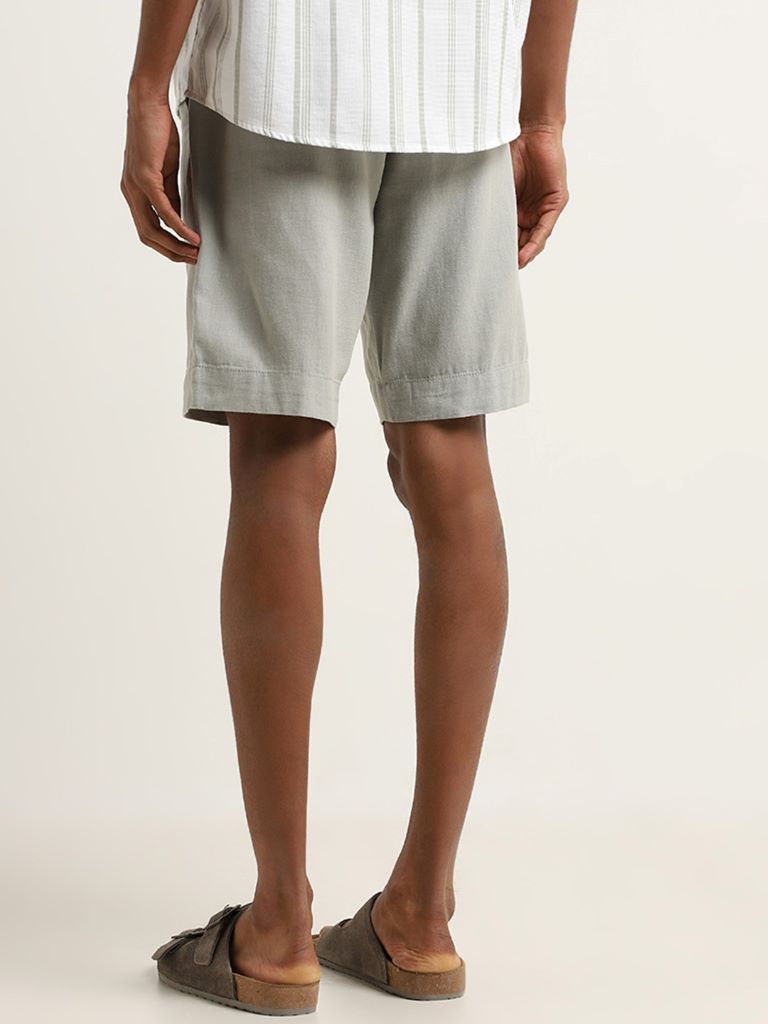 ETA Light Grey Cotton Blend Relaxed Fit Mid-Rise Shorts