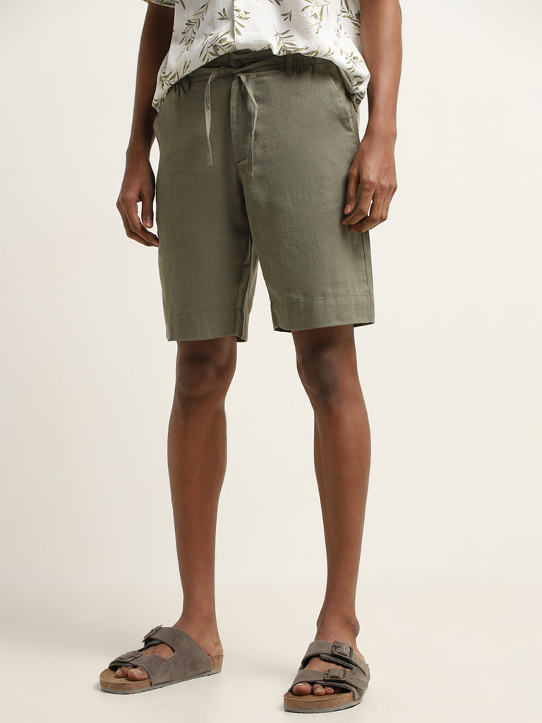 ETA Olive Cotton Blend Relaxed Fit Shorts