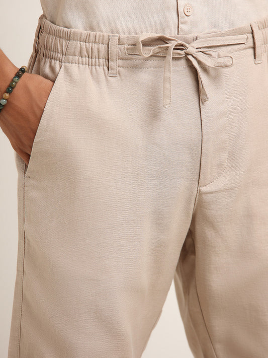 ETA Beige Mid Rise Cotton Blend Relaxed Fit Shorts
