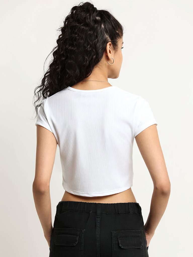 Nuon Ruched Crop White Top