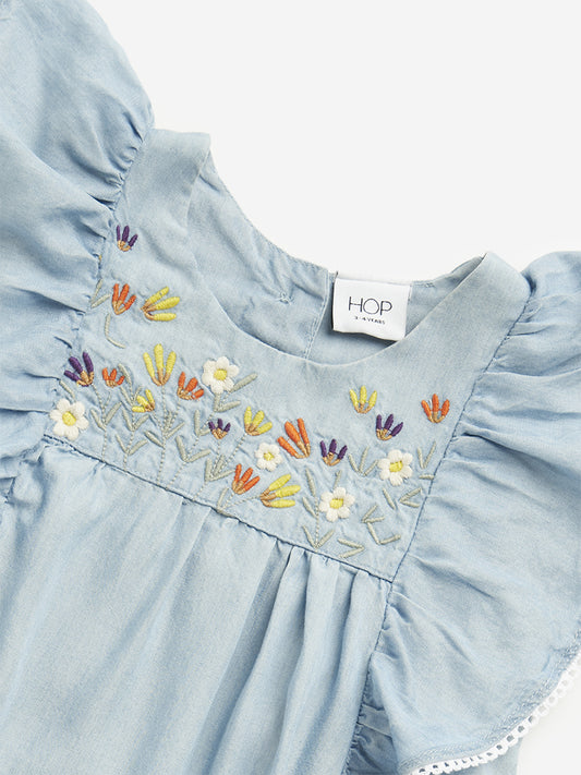 HOP Kids Blue Floral Embroidered A-line Dress