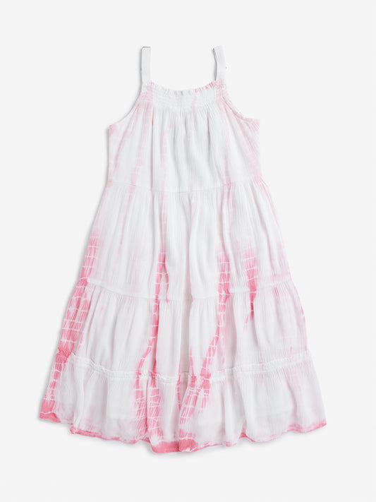 Y&F Kids Pink Tie-Dye Printed Tiered Dress