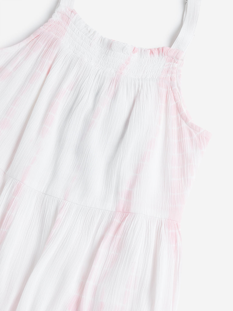 Y&F Kids Pink Tie-Dye Printed Tiered Dress