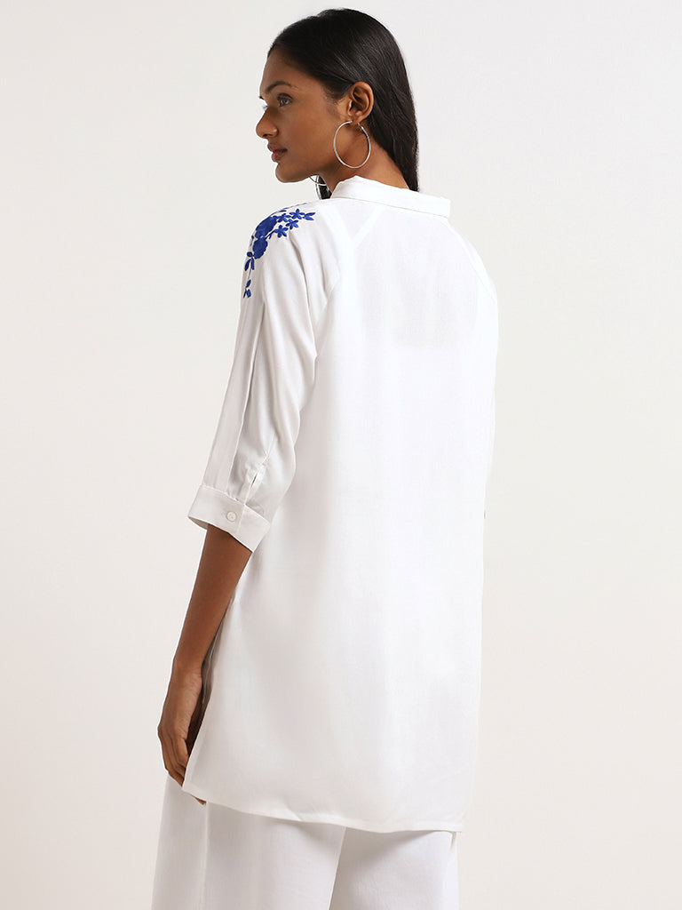 LOV White Embroidered Drop-Tail Shirt