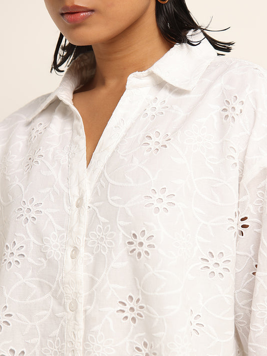 LOV White Schiffli Cotton Shirt