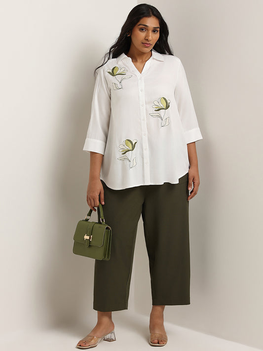 Gia White Loose Fit Floral Embroidered Shirt