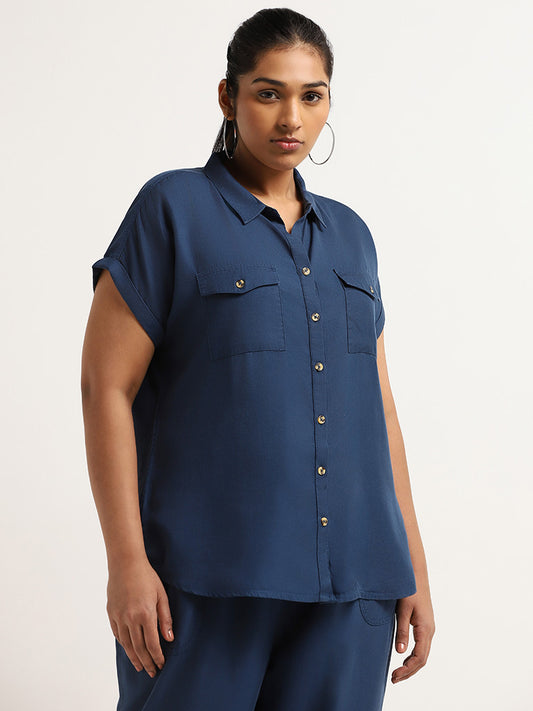 Gia Blue Solid Relaxed Fit Shirt