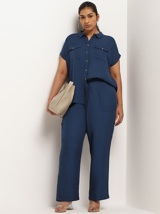 Gia Blue Solid Relaxed Fit Shirt