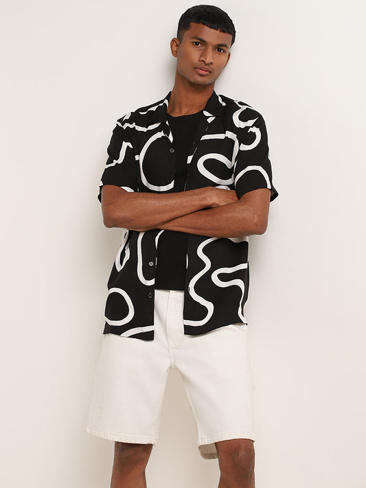 Nuon Black Relaxed Fit Printed Shirt