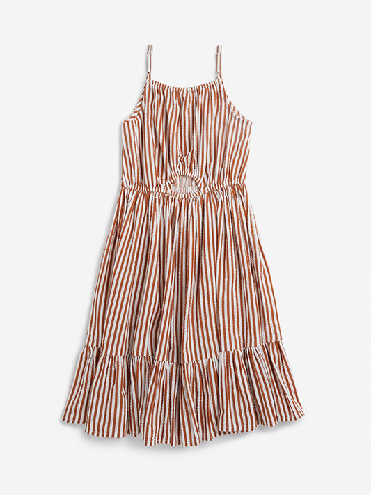 Y&F Kids Brown Striped Tiered Dress