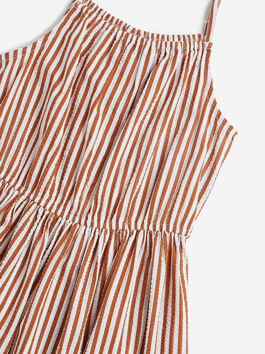 Y&F Kids Brown Striped Tiered Dress