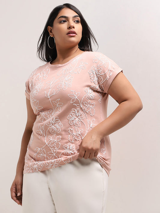 Gia Dusty Pink Floral Embossed Pink Cotton Top