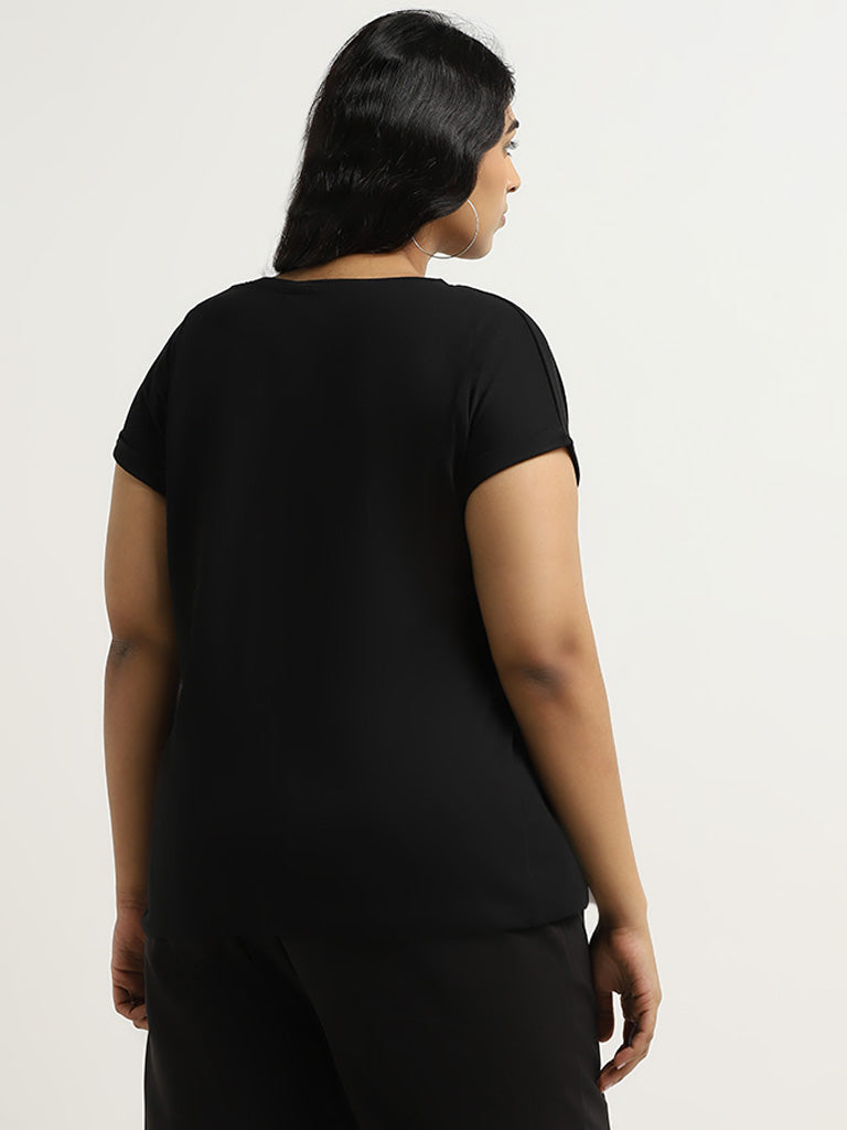 Gia Black Abstract Printed Cotton T-Shirt