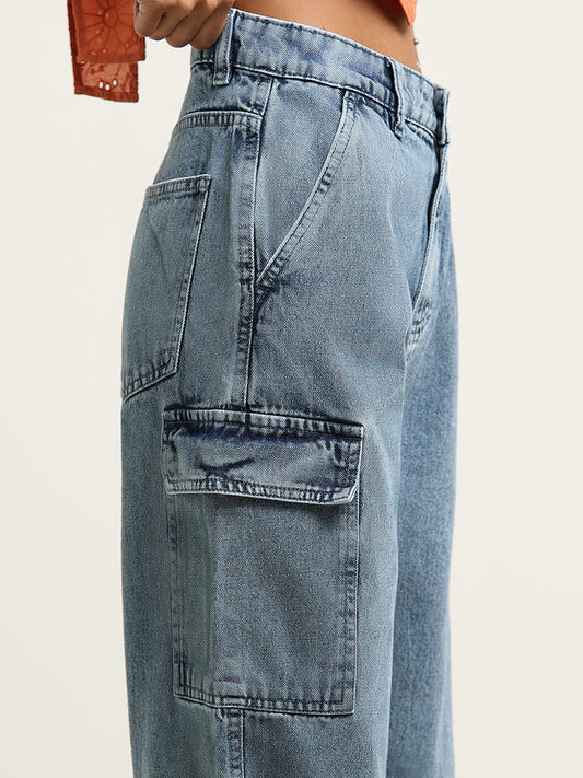 Nuon Blue High Rise Relaxed Fit Jeans