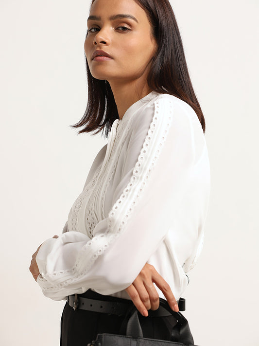 Wardrobe White Relaxed Fit Lace Shirt
