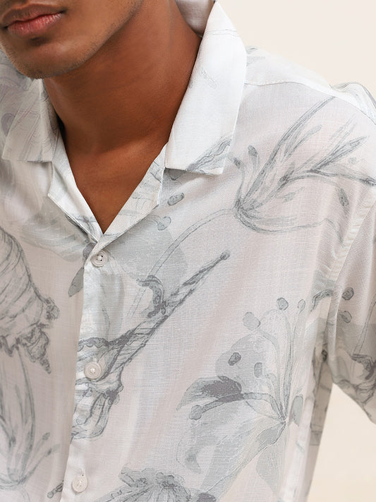 Nuon White Relaxed Fit Floral Print Shirt