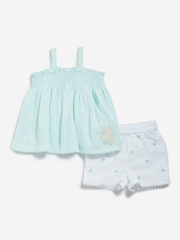 HOP Baby Mint Smocked Top and Shorts Set