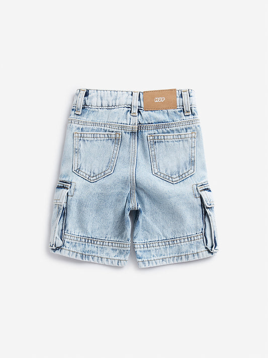 HOP Kids Blue Faded Mid-Rise Cargo Shorts