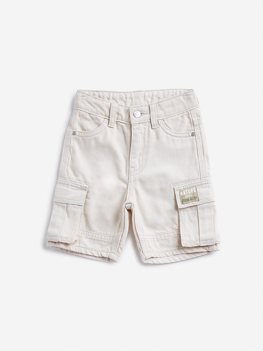 HOP Kids Beige Cargo-Style Mid-Rise Shorts