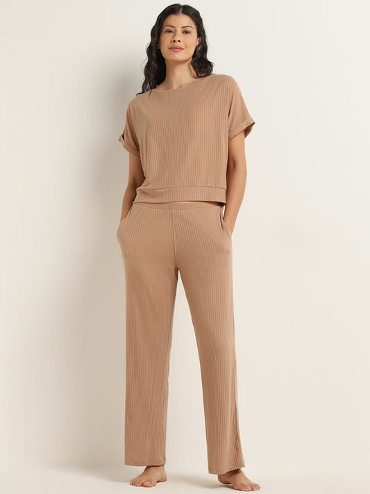 Wunderlove Light Taupe Ribbed High-Rise Pants