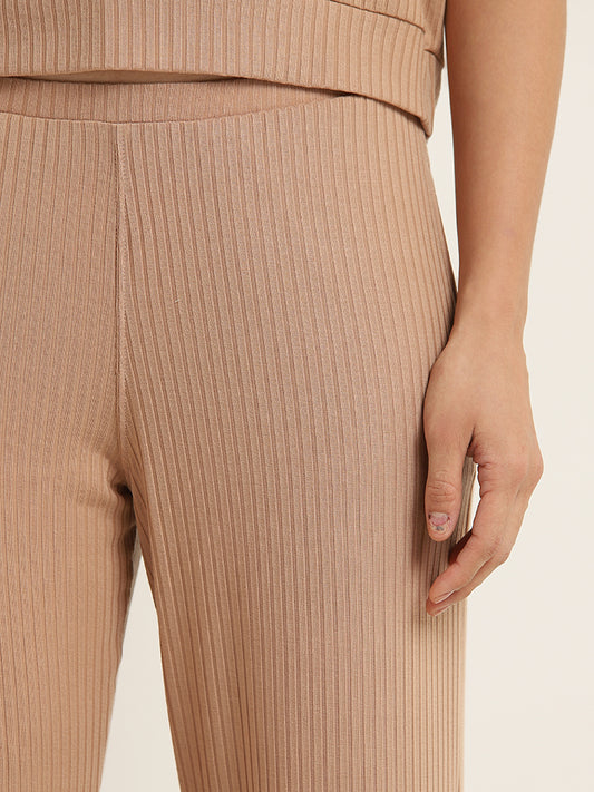 Wunderlove Light Taupe Ribbed High-Rise Pants