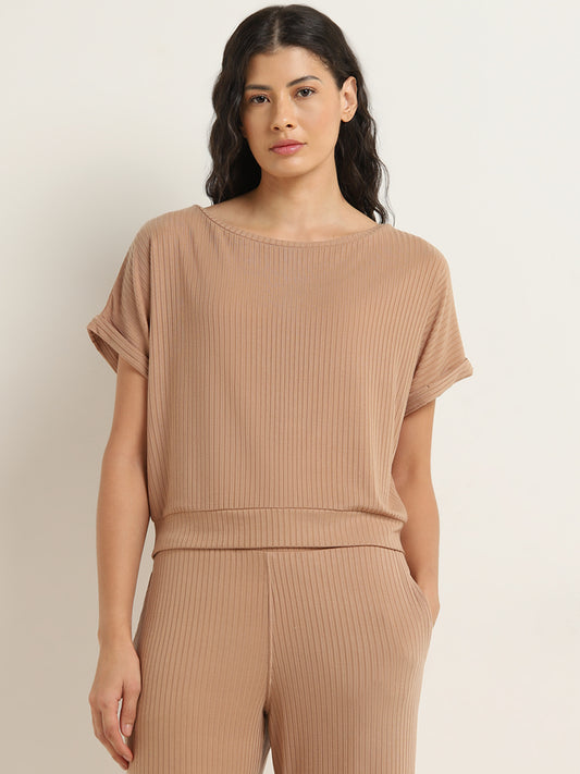 Wunderlove Light Taupe Ribbed Top
