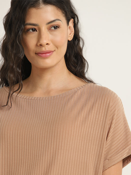 Wunderlove Light Taupe Ribbed Top
