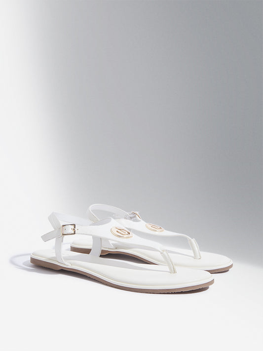 LUNA BLU White T-Strap Slingback Sandals