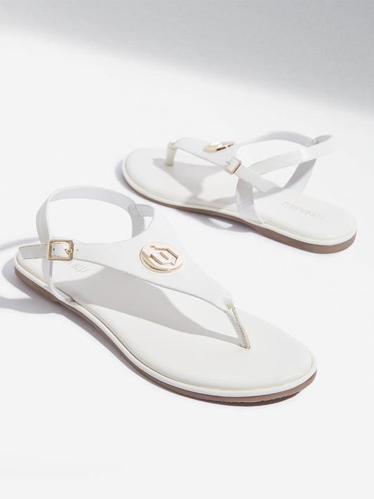 LUNA BLU White T-Strap Slingback Sandals