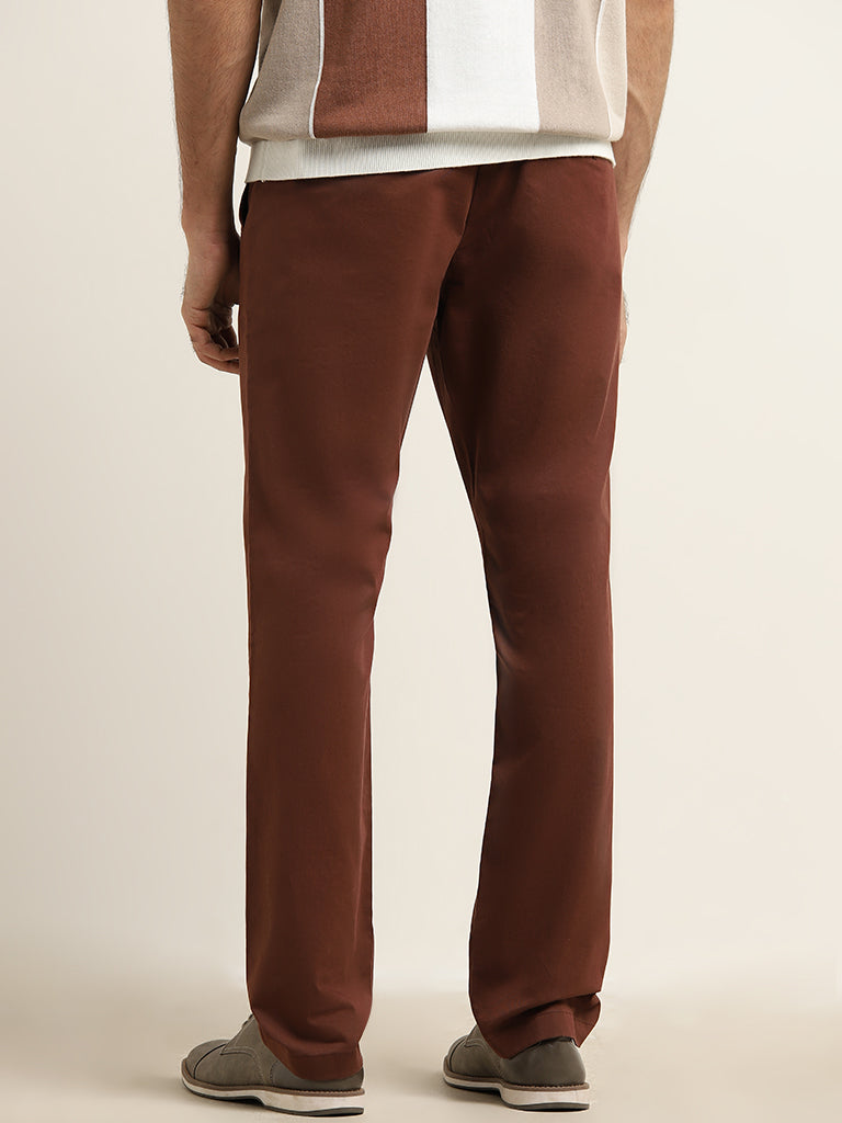Ascot Dark Brown Relaxed-Fit Mid-Rise Cotton Blend Chinos