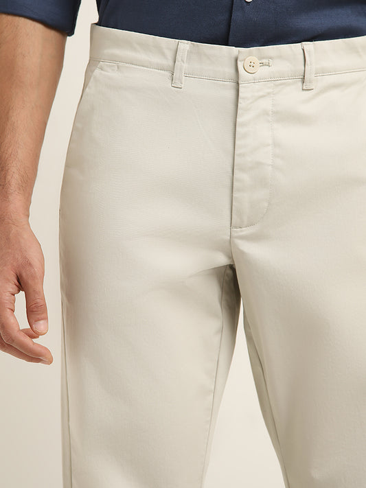 Ascot Off-White Relaxed-Fit Mid-Rise Cotton Blend Chinos