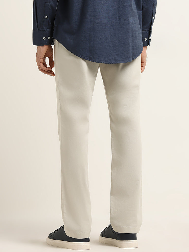 Ascot Off-White Relaxed-Fit Mid-Rise Cotton Blend Chinos