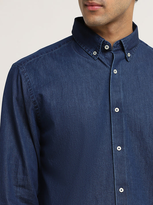 Ascot Dark Blue Chambray Relaxed-Fit Cotton Shirt