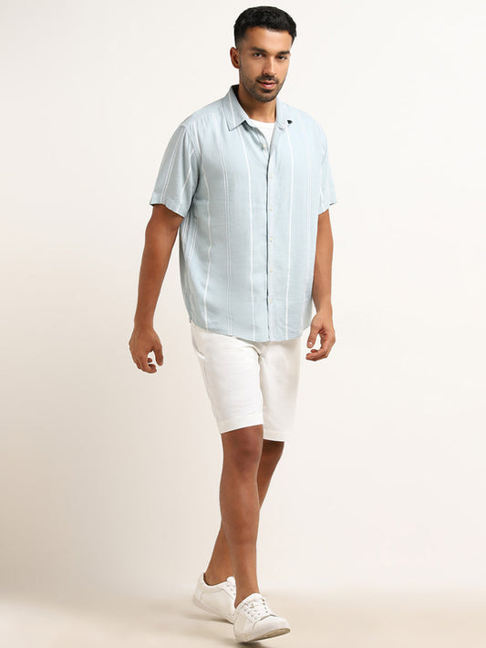 Ascot Teal Striped Relaxed Fit Shirt